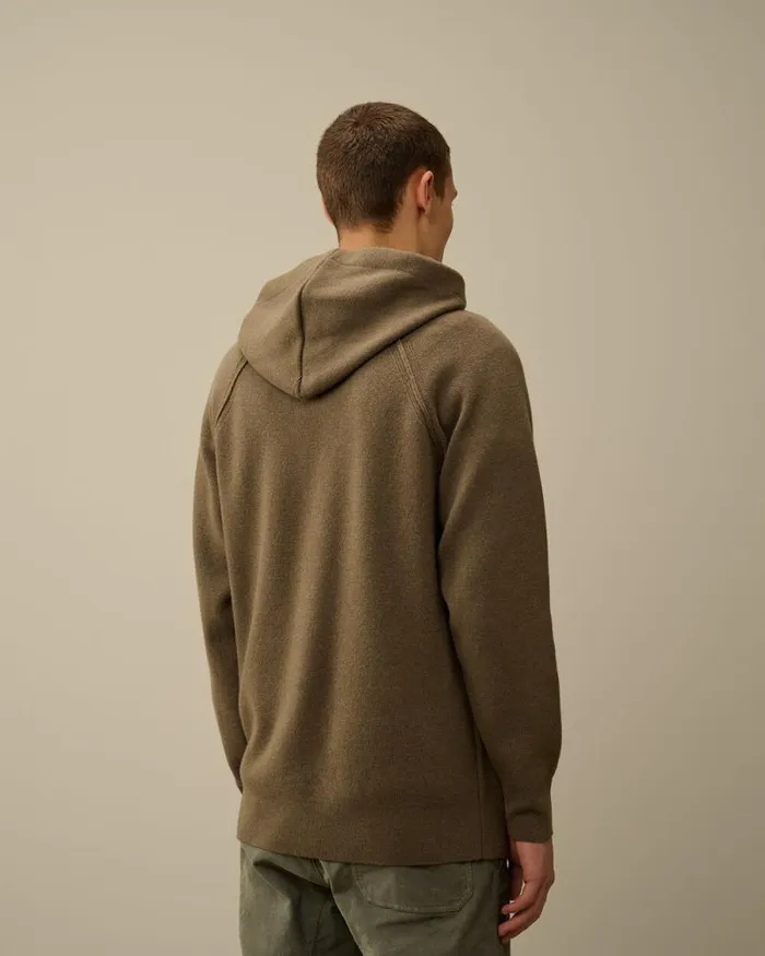 CP Company Jumpers Lambswool GRS Hooded Waffle Knit Walnut Beige 8211 Man