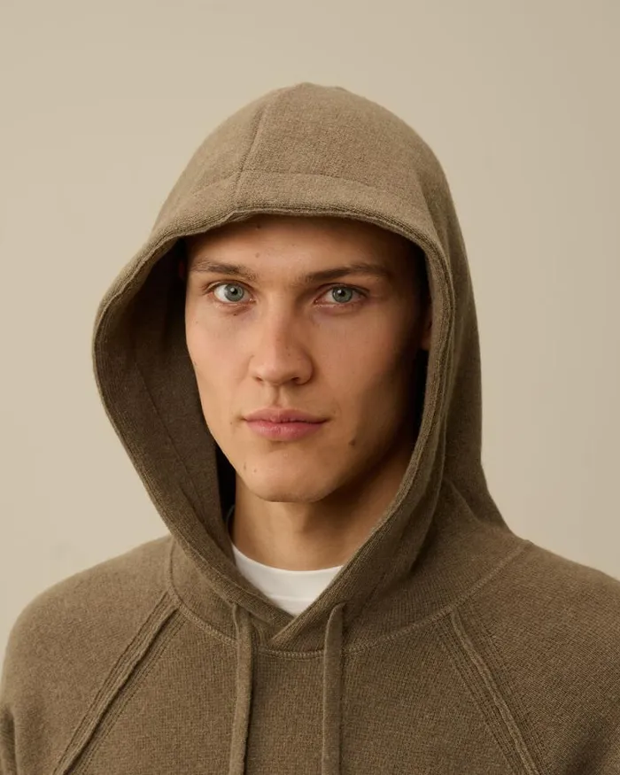 CP Company Jumpers Lambswool GRS Hooded Waffle Knit Walnut Beige 8211 Man