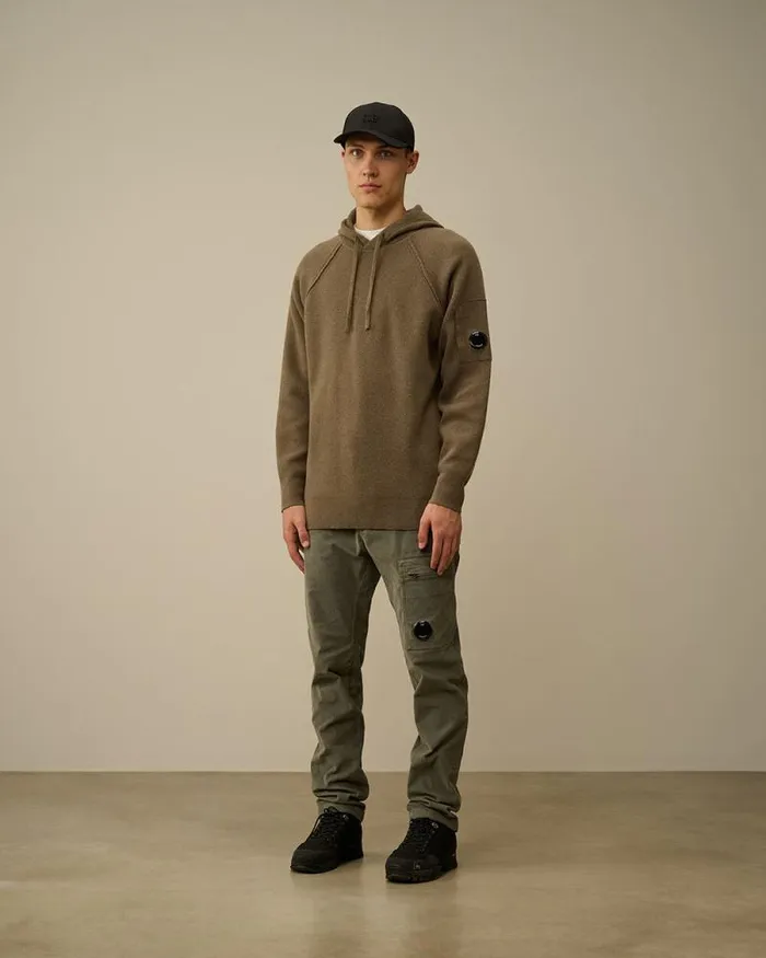 CP Company Jumpers Lambswool GRS Hooded Waffle Knit Walnut Beige 8211 Man