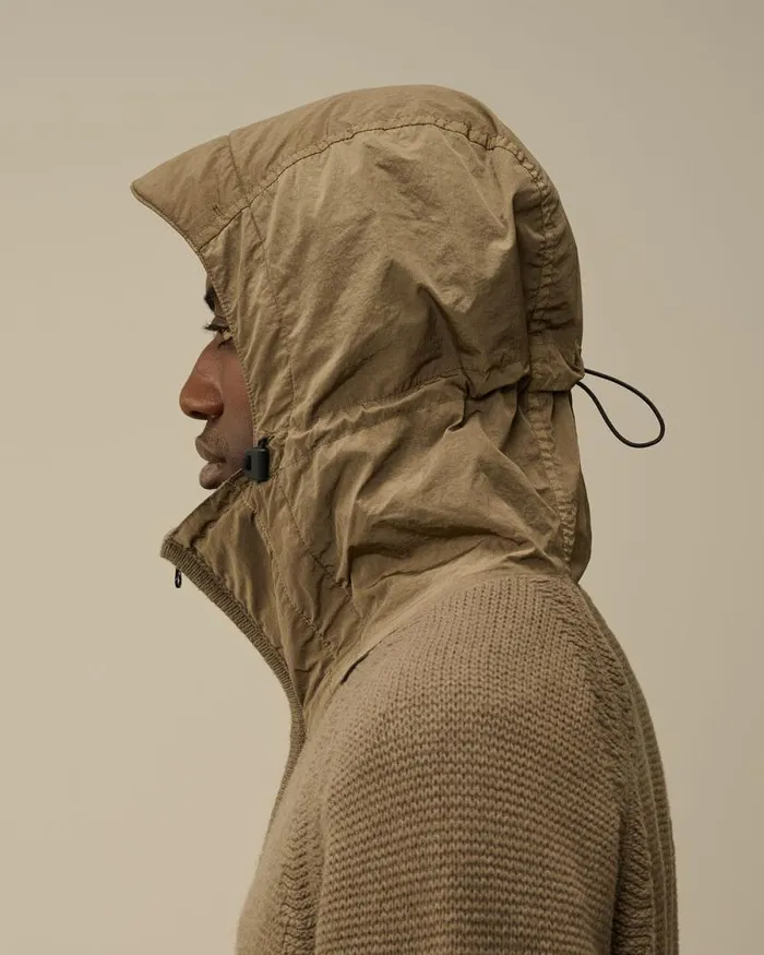 CP Company Jumpers Lambswool Mixed Hooded Full Zip Knit Walnut Beige 8211 Man