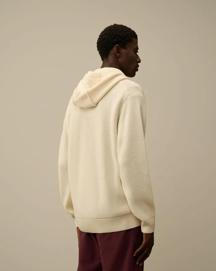 CP Company Jumpers ReWool Hooded Zipped Knit Gauze White 8211 Man