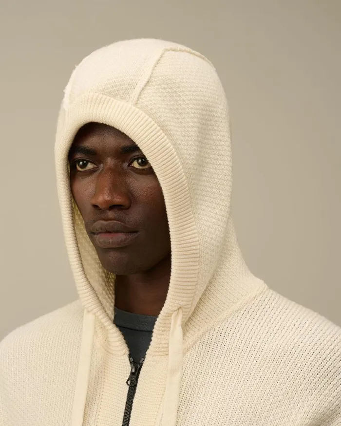 CP Company Jumpers ReWool Hooded Zipped Knit Gauze White 8211 Man