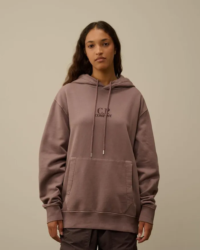 CP Company Sweatshirts Brushed And Emerized Diagonal Fleece Logo Hooded Sweatshirt Purple Dove 8211 Man