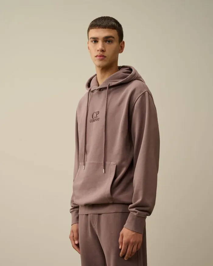CP Company Sweatshirts Brushed And Emerized Diagonal Fleece Logo Hooded Sweatshirt Purple Dove 8211 Man