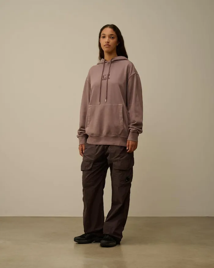 CP Company Sweatshirts Brushed And Emerized Diagonal Fleece Logo Hooded Sweatshirt Purple Dove 8211 Man