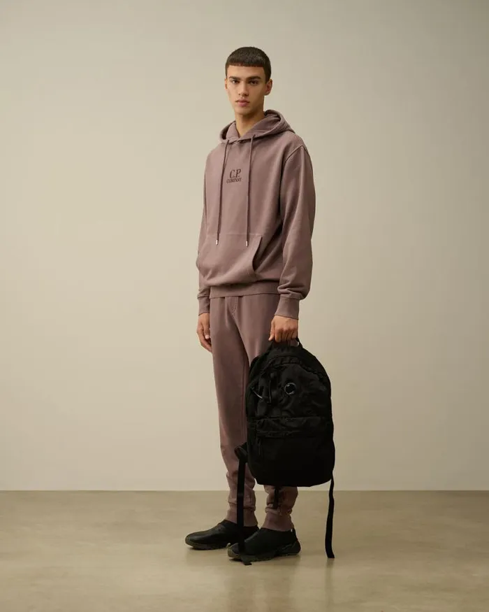 CP Company Sweatshirts Brushed And Emerized Diagonal Fleece Logo Hooded Sweatshirt Purple Dove 8211 Man