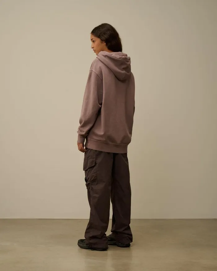 CP Company Sweatshirts Brushed And Emerized Diagonal Fleece Logo Hooded Sweatshirt Purple Dove 8211 Man