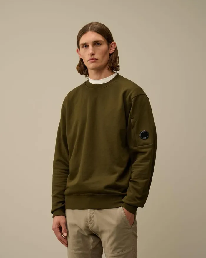 CP Company Sweatshirts Diagonal Raised Fleece Crew Neck Lens Sweatshirt Ivy Green 8211 Man