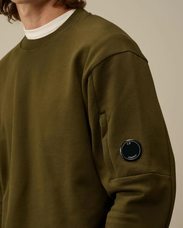 CP Company Sweatshirts Diagonal Raised Fleece Crew Neck Lens Sweatshirt Ivy Green 8211 Man