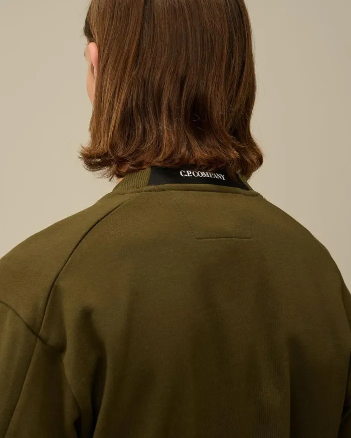 CP Company Sweatshirts Diagonal Raised Fleece Crew Neck Lens Sweatshirt Ivy Green 8211 Man