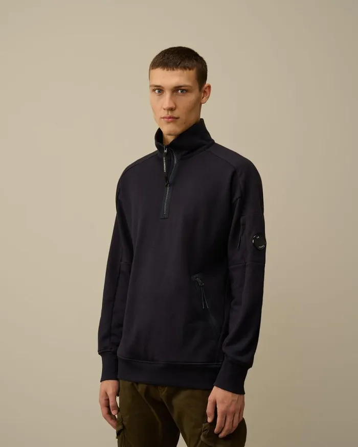 CP Company Sweatshirts Diagonal Raised Fleece Half Zipped Sweatshirt Total Eclipse Blue 8211 Man
