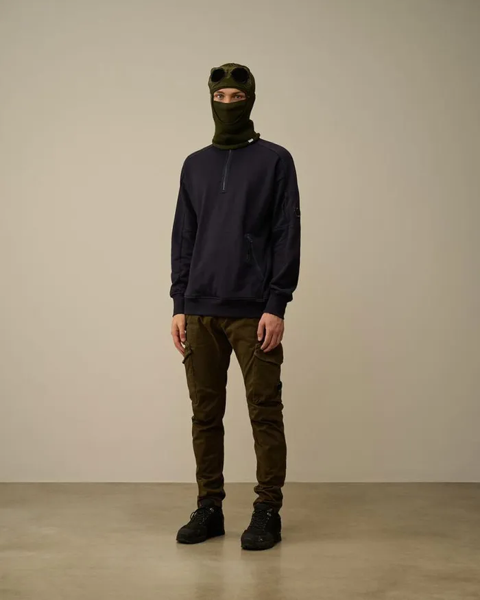 CP Company Sweatshirts Diagonal Raised Fleece Half Zipped Sweatshirt Total Eclipse Blue 8211 Man