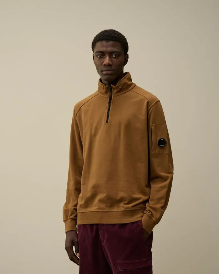 CP Company Sweatshirts Light Fleece Half Zipped Sweatshirt Toffee Beige 8211 Man