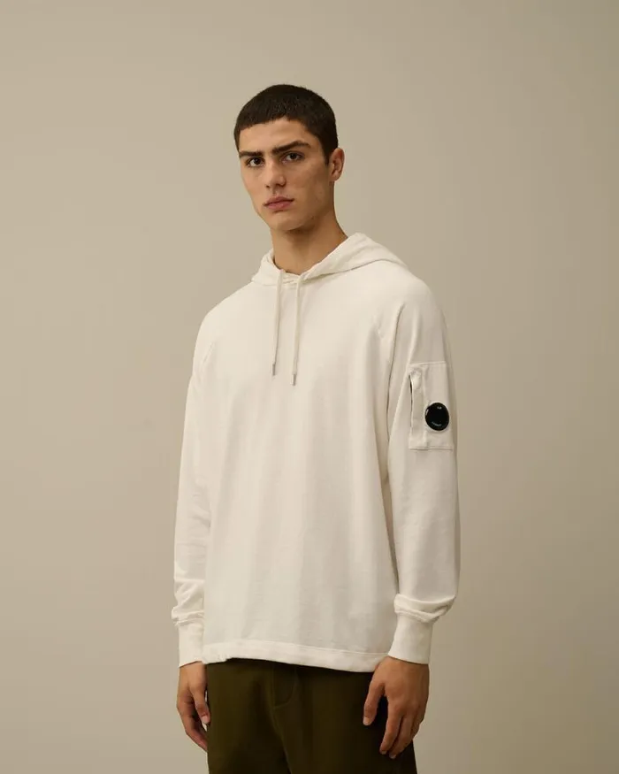 CP Company Sweatshirts Light Fleece Hooded Sweatshirt Gauze White 8211 Man