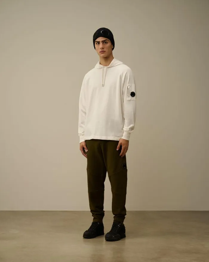 CP Company Sweatshirts Light Fleece Hooded Sweatshirt Gauze White 8211 Man