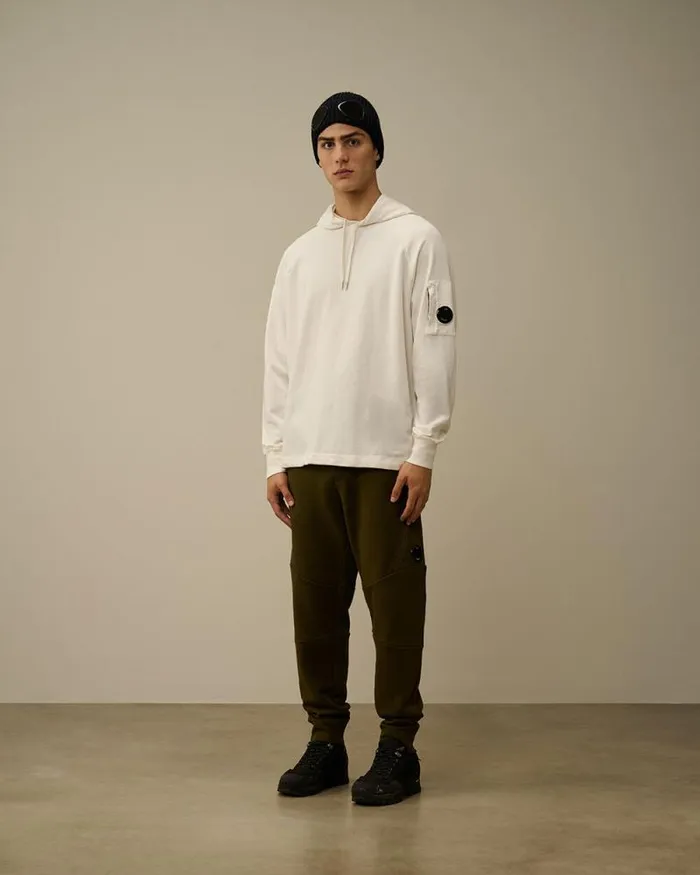 CP Company Sweatshirts Light Fleece Hooded Sweatshirt Gauze White 8211 Man