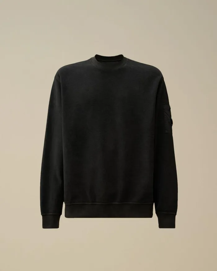 CP Company Sweatshirts Reverse Brushed and Emerized Diagonal Fleece Crewneck Sweatshirt Black Sand 8211 Man