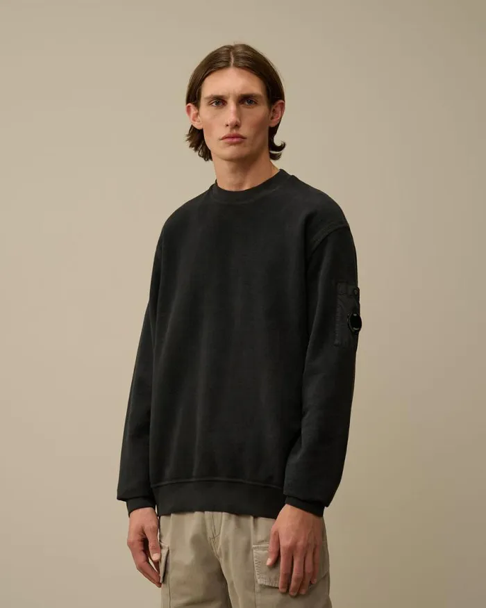 CP Company Sweatshirts Reverse Brushed and Emerized Diagonal Fleece Crewneck Sweatshirt Black Sand 8211 Man