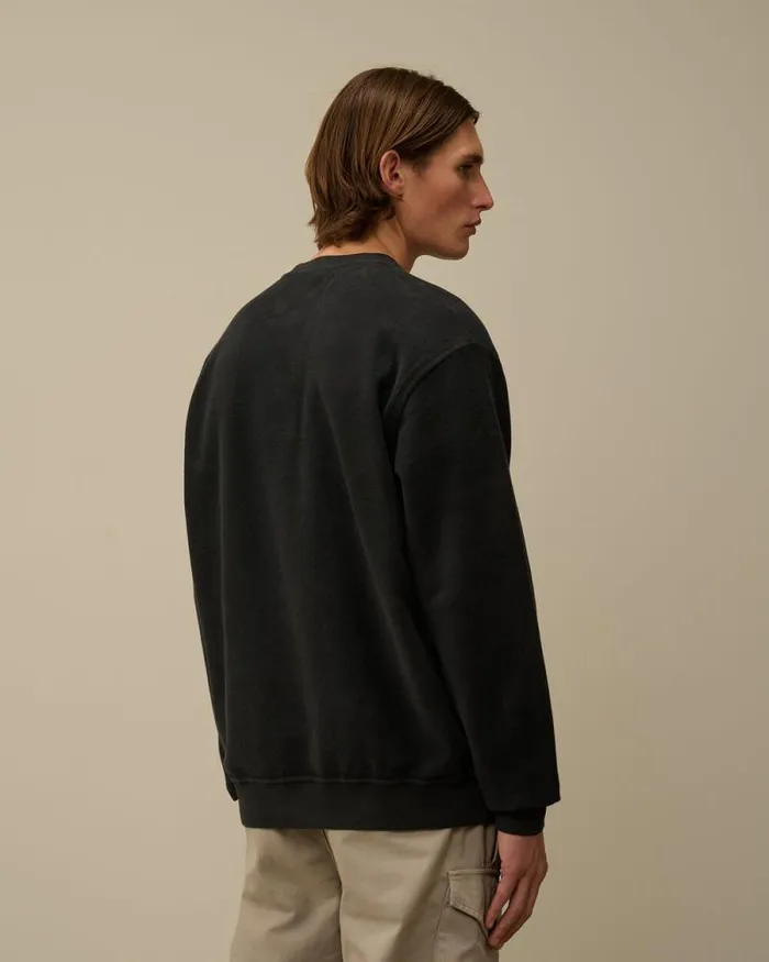 CP Company Sweatshirts Reverse Brushed and Emerized Diagonal Fleece Crewneck Sweatshirt Black Sand 8211 Man