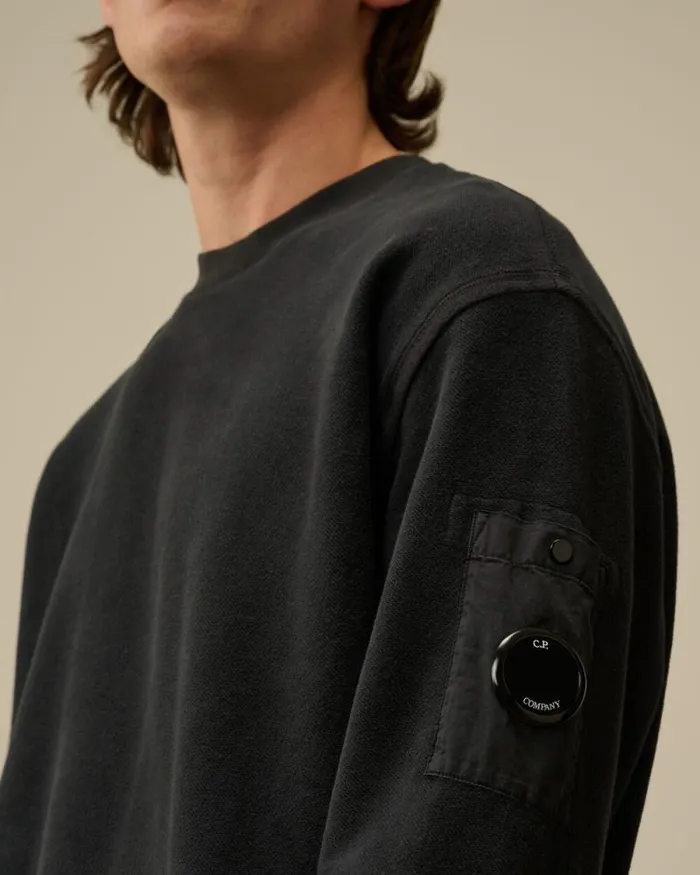 CP Company Sweatshirts Reverse Brushed and Emerized Diagonal Fleece Crewneck Sweatshirt Black Sand 8211 Man