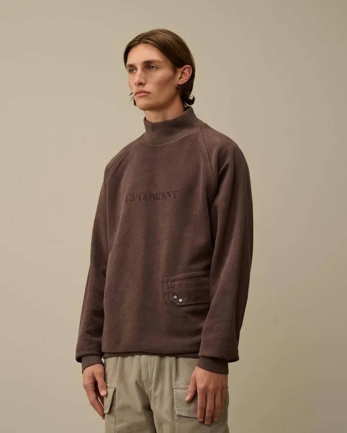 CP Company Sweatshirts Reverse Brushed and Emerized Diagonal Fleece Funnel Neck Sweatshirt Boulevard Violet 8211 Man