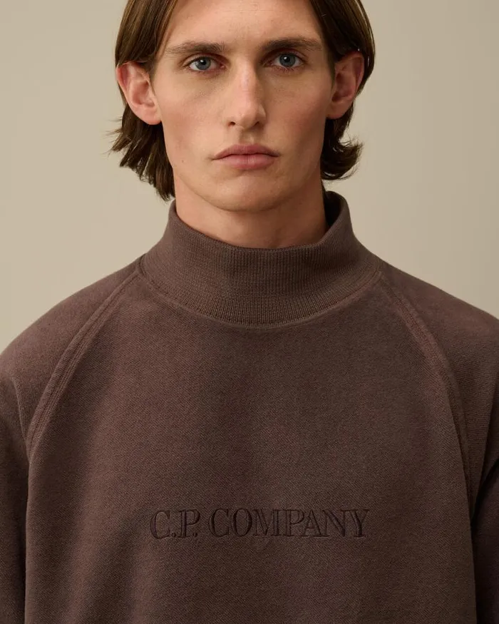 CP Company Sweatshirts Reverse Brushed and Emerized Diagonal Fleece Funnel Neck Sweatshirt Boulevard Violet 8211 Man