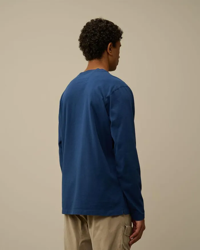 CP Company Tshirts and Polo Brushed Jersey Logo Longsleeve TShirt Estate Blue 8211 Man