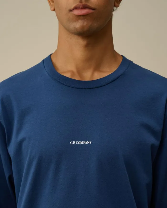 CP Company Tshirts and Polo Brushed Jersey Logo Longsleeve TShirt Estate Blue 8211 Man