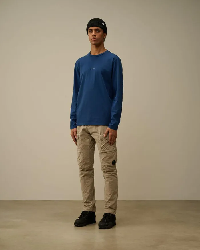 CP Company Tshirts and Polo Brushed Jersey Logo Longsleeve TShirt Estate Blue 8211 Man
