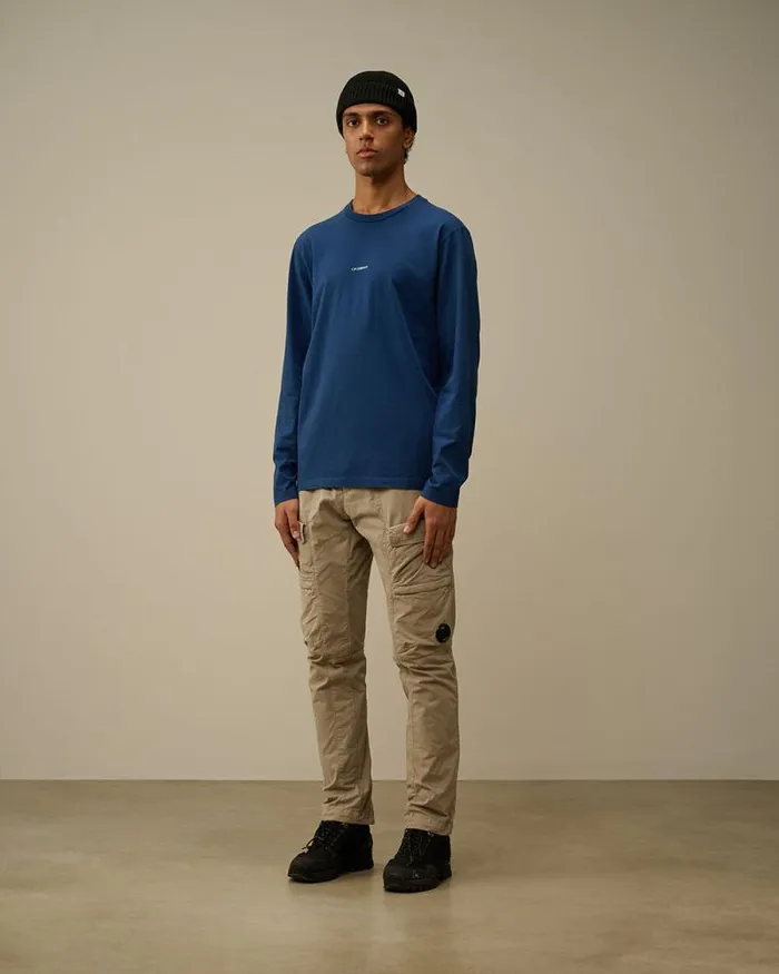 CP Company Tshirts and Polo Brushed Jersey Logo Longsleeve TShirt Estate Blue 8211 Man