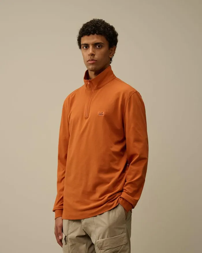 CP Company Tshirts and Polo Stretch Piquet Longsleeve Zipped Polo Bombay Brown 8211 Man