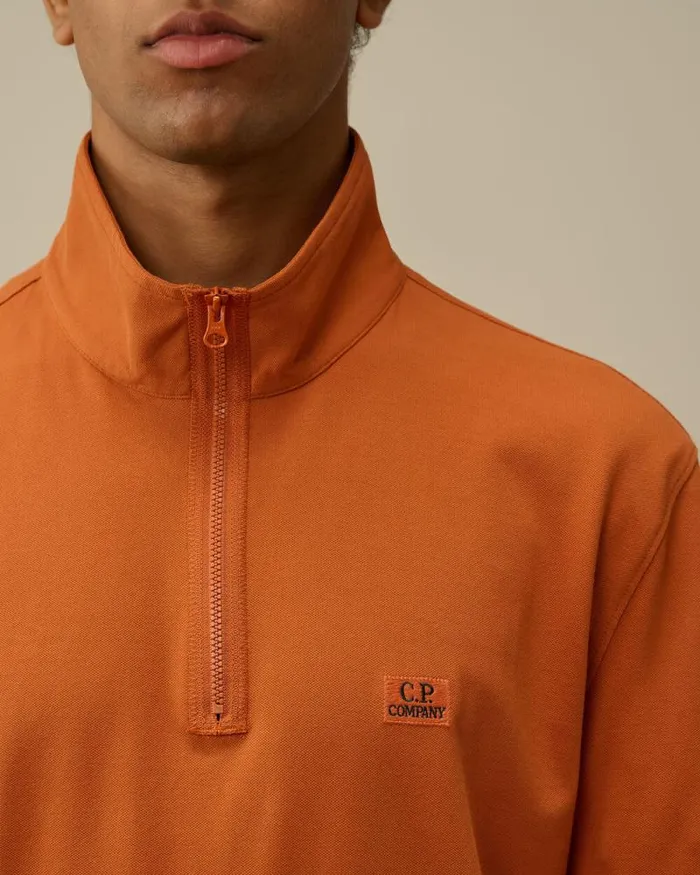 CP Company Tshirts and Polo Stretch Piquet Longsleeve Zipped Polo Bombay Brown 8211 Man