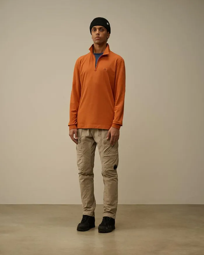 CP Company Tshirts and Polo Stretch Piquet Longsleeve Zipped Polo Bombay Brown 8211 Man