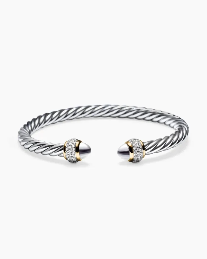 Cable Bracelet In Sterling Silver With 18K Yellow Gold And Diamonds 5mm Women David Yurman Cuff Cable Bracelet In Sterling Silver With 18K Yellow Gold And Diamonds 5mm Women David Yurman Cuff