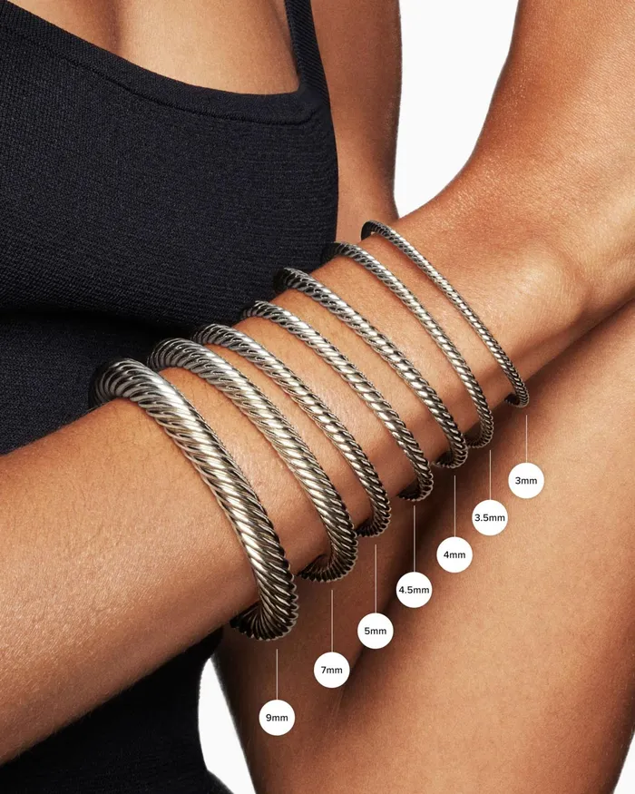 Cable Bracelet In Sterling Silver With 18K Yellow Gold And Diamonds 5mm Women David Yurman Cuff Cable Bracelet In Sterling Silver With 18K Yellow Gold And Diamonds 5mm Women David Yurman Cuff