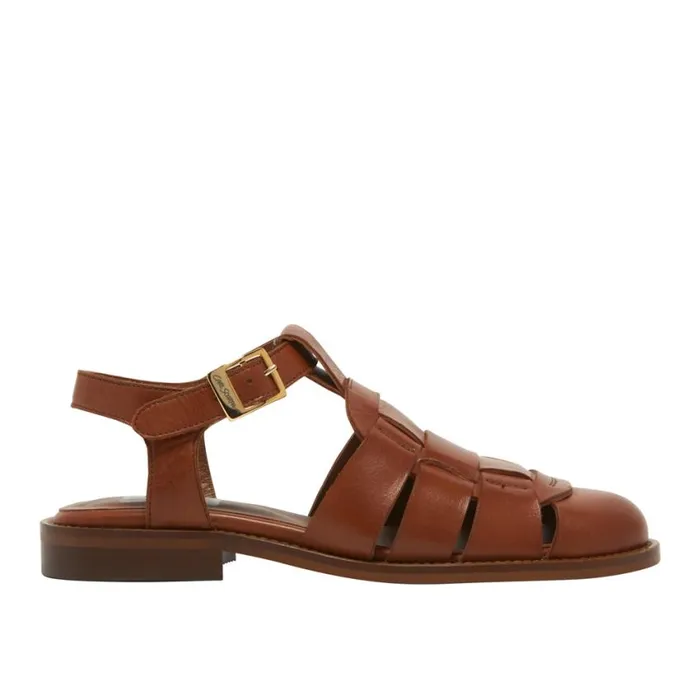 Carl Scarpa Emelot Tan Leather Flat Sandals Women Sandals