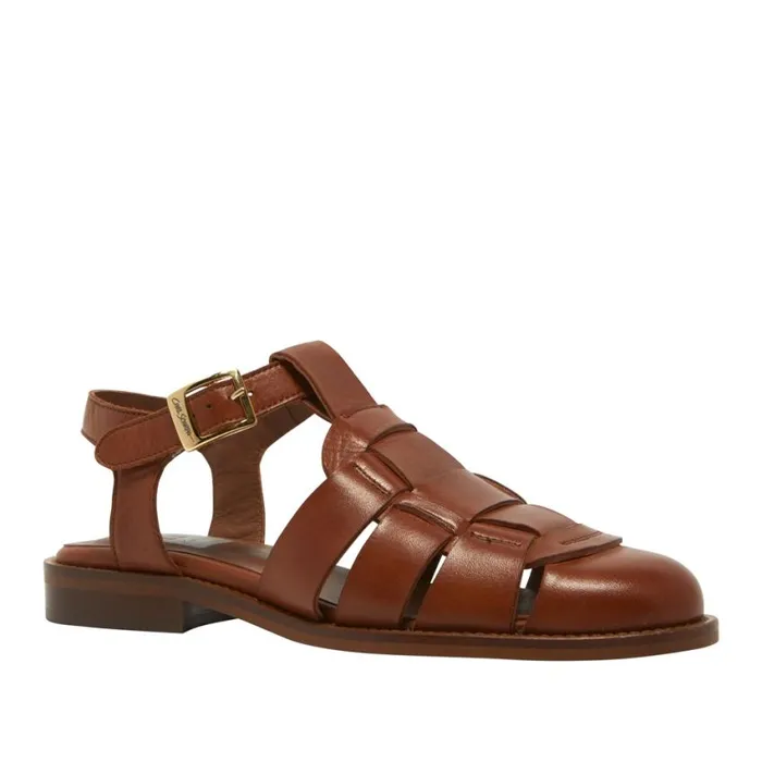 Carl Scarpa Emelot Tan Leather Flat Sandals Women Sandals