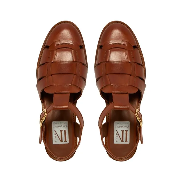 Carl Scarpa Emelot Tan Leather Flat Sandals Women Sandals
