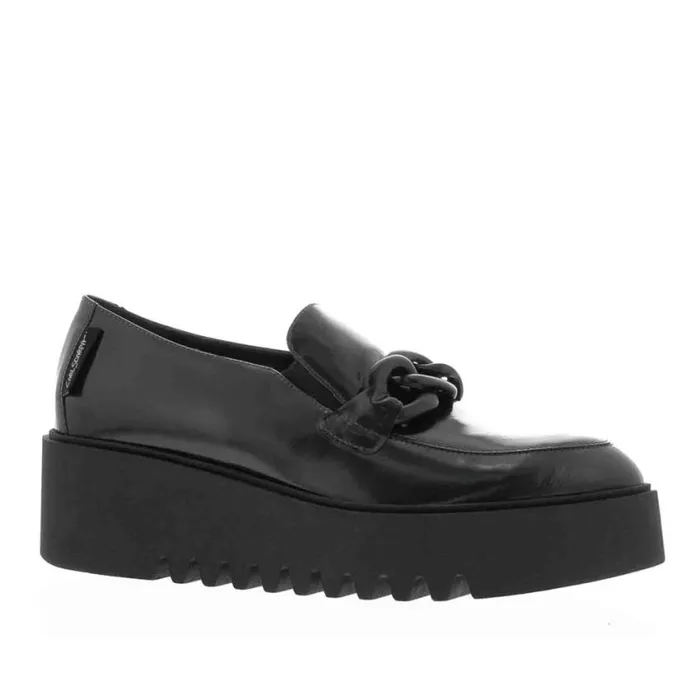 Carl Scarpa Lizi Black Leather Chain Wedge Loafers Women Bestselling