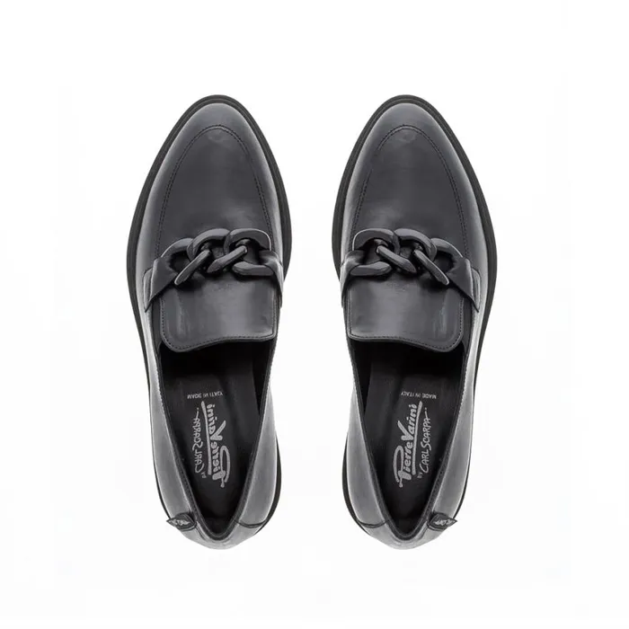 Carl Scarpa Lizi Black Leather Chain Wedge Loafers Women Bestselling