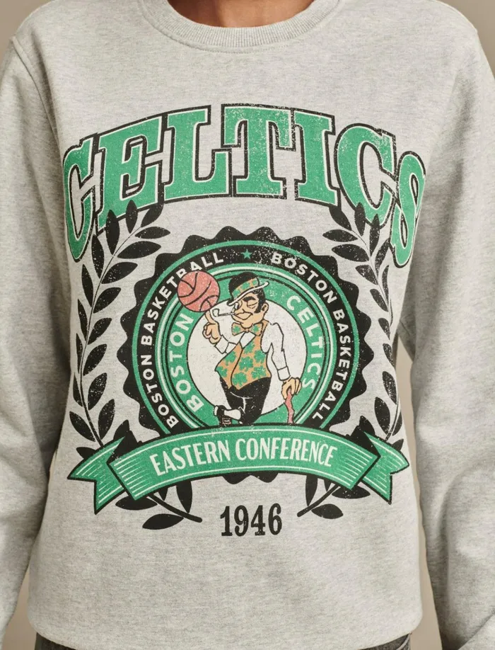 Celtics Crew Neck Sweatshirt Heather Greyyellow Women Lucky Brand Graphic Tees