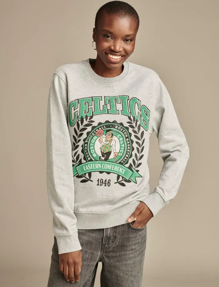 Celtics Crew Neck Sweatshirt Heather Greyyellow Women Lucky Brand Graphic Tees