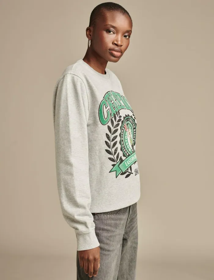 Celtics Crew Neck Sweatshirt Heather Greyyellow Women Lucky Brand Graphic Tees
