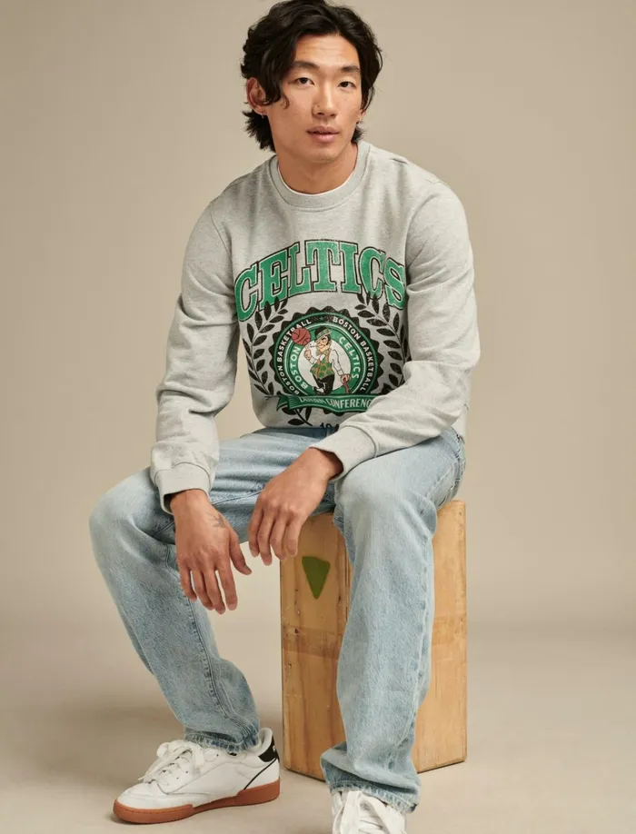 Celtics Crew Neck Sweatshirt Heather Greyyellow Women Lucky Brand Graphic Tees