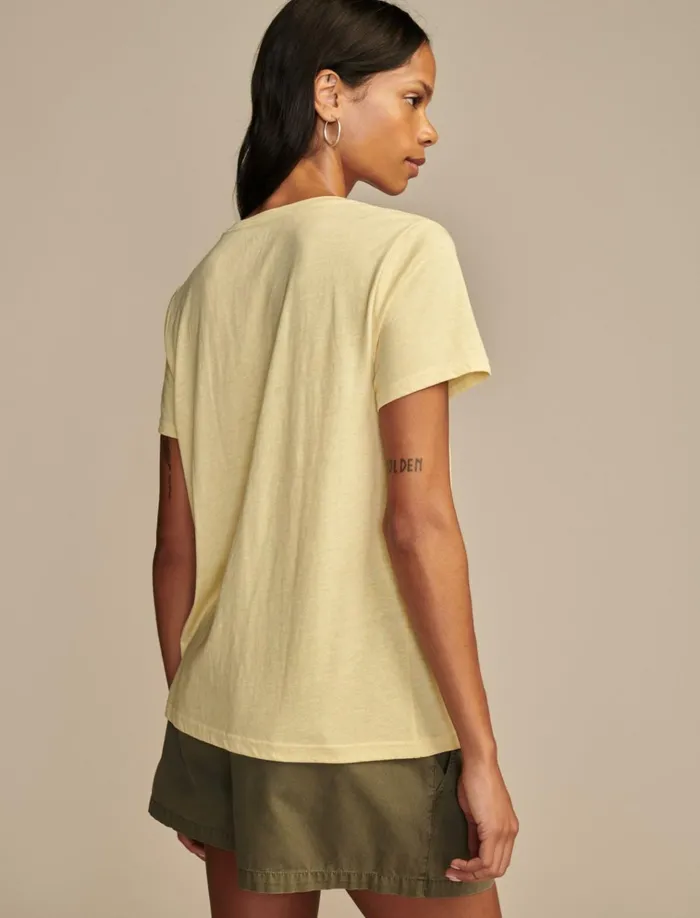 Chain Stitch Floral Classic Crew Lemon Grass Women Lucky Brand Graphic Tees