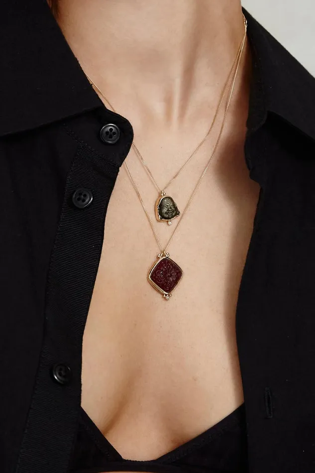 Chan Luu 14k Fine Women 14k Buddha Necklace Golden Obsidian