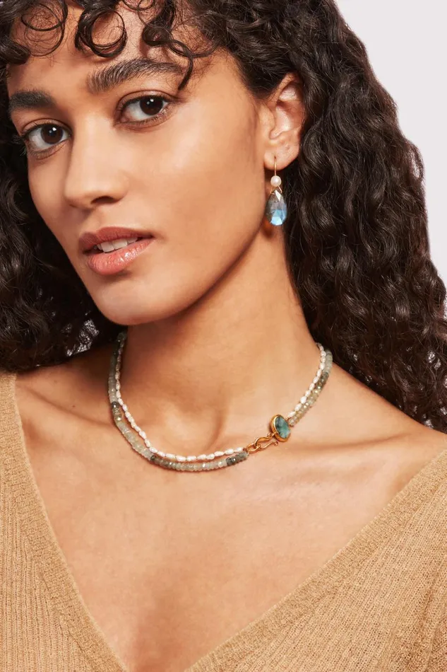 Chan Luu Earrings Women Yasmine Pearl Earrings Labradorite
