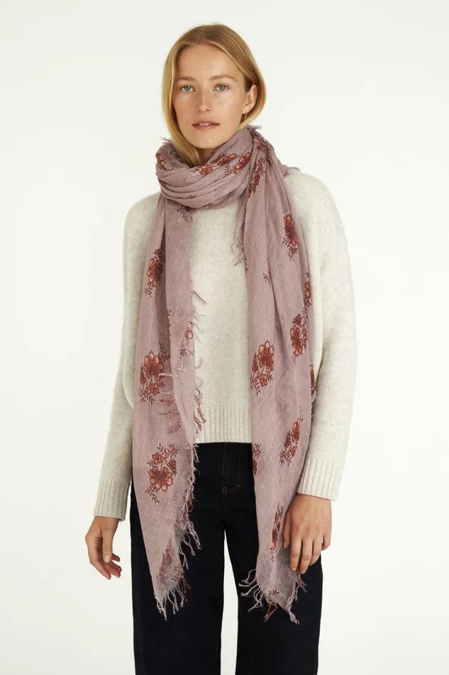 Chan Luu Scarves Women Cashmere And Silk Scarf Orchid Hush Hibiscus Floral