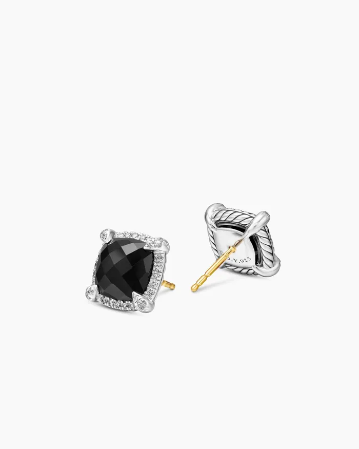 Chatelaine Pav Bezel Stud Earrings In Sterling Silver With Black Onyx And Diamonds 9mm Women David Yurman Stud Chatelaine Pav Bezel Stud Earrings In Sterling Silver With Black Onyx And Diamonds 9mm Women David Yurman Stud