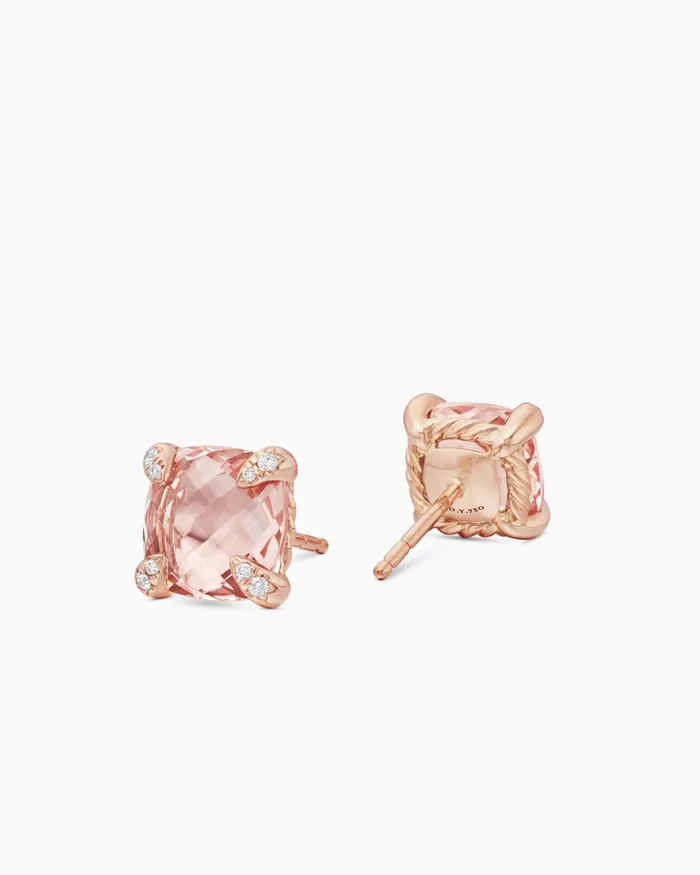 Chatelaine Stud Earrings In 18K Rose Gold With Morganite And Diamonds 8mm Women David Yurman Stud Chatelaine Stud Earrings In 18K Rose Gold With Morganite And Diamonds 8mm Women David Yurman Stud